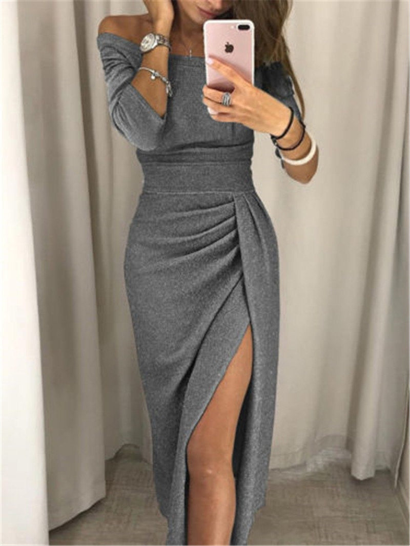 Glitterjurk Off Shoulder Feestjurk Kort