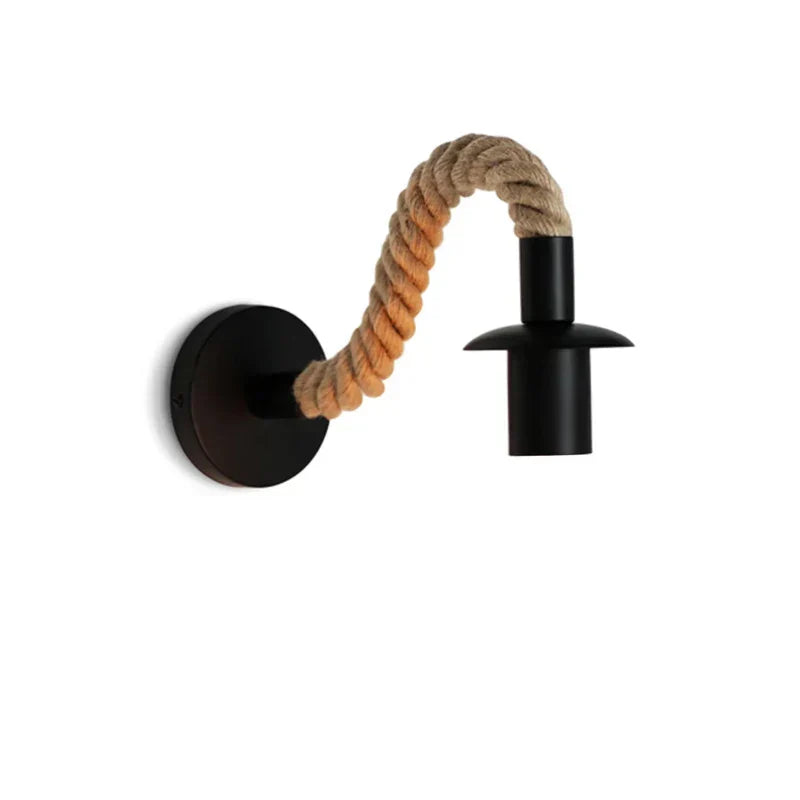 Retro Wandlamp Houten Armatuur met Touw E27 Dimbaar