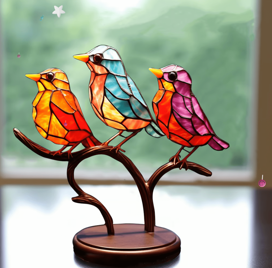Kleurrijke Glas-in-Lood Vogel Decoratie