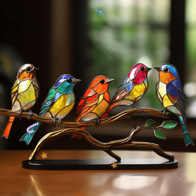 Kleurrijke Glas-in-Lood Vogel Decoratie - Velinix