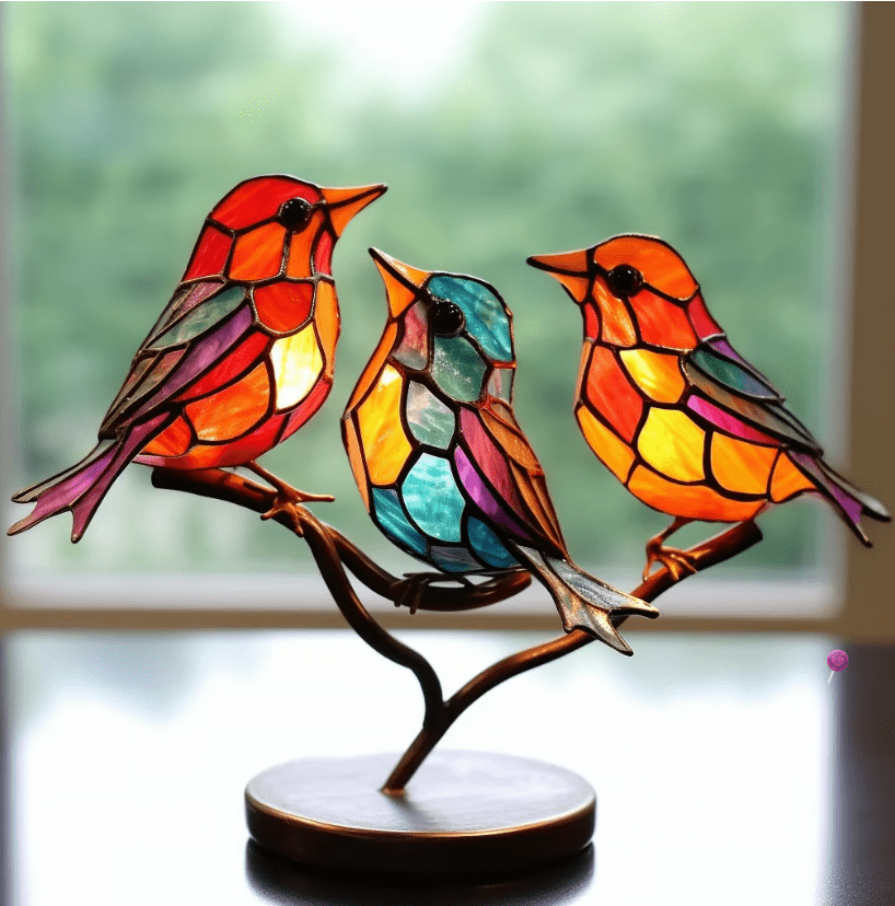 Kleurrijke Glas-in-Lood Vogel Decoratie