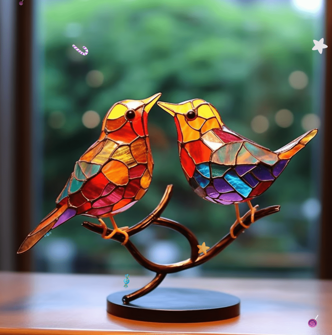 Kleurrijke Glas-in-Lood Vogel Decoratie