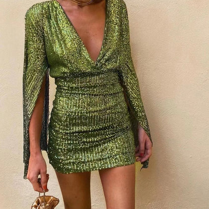 Feestelijke Glitter Jurk met V Hals
