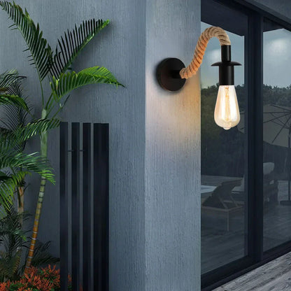 Retro Wandlamp Houten Armatuur met Touw E27 Dimbaar