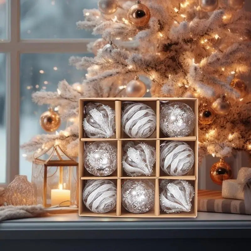Kerst Decoraties - Set van 9 Kunststof Ornamenten Sneeuwvlok en Balloon - Velinix