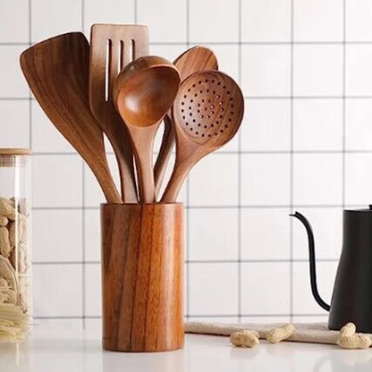 Teak Keuken Set Natuurlijk Houten Bestek