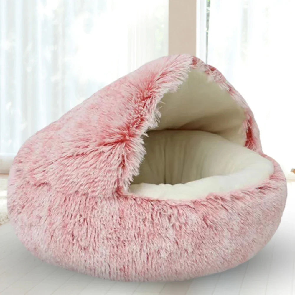 Kattenbed Pluche met Capuchon Warm en Zacht voor Katten
