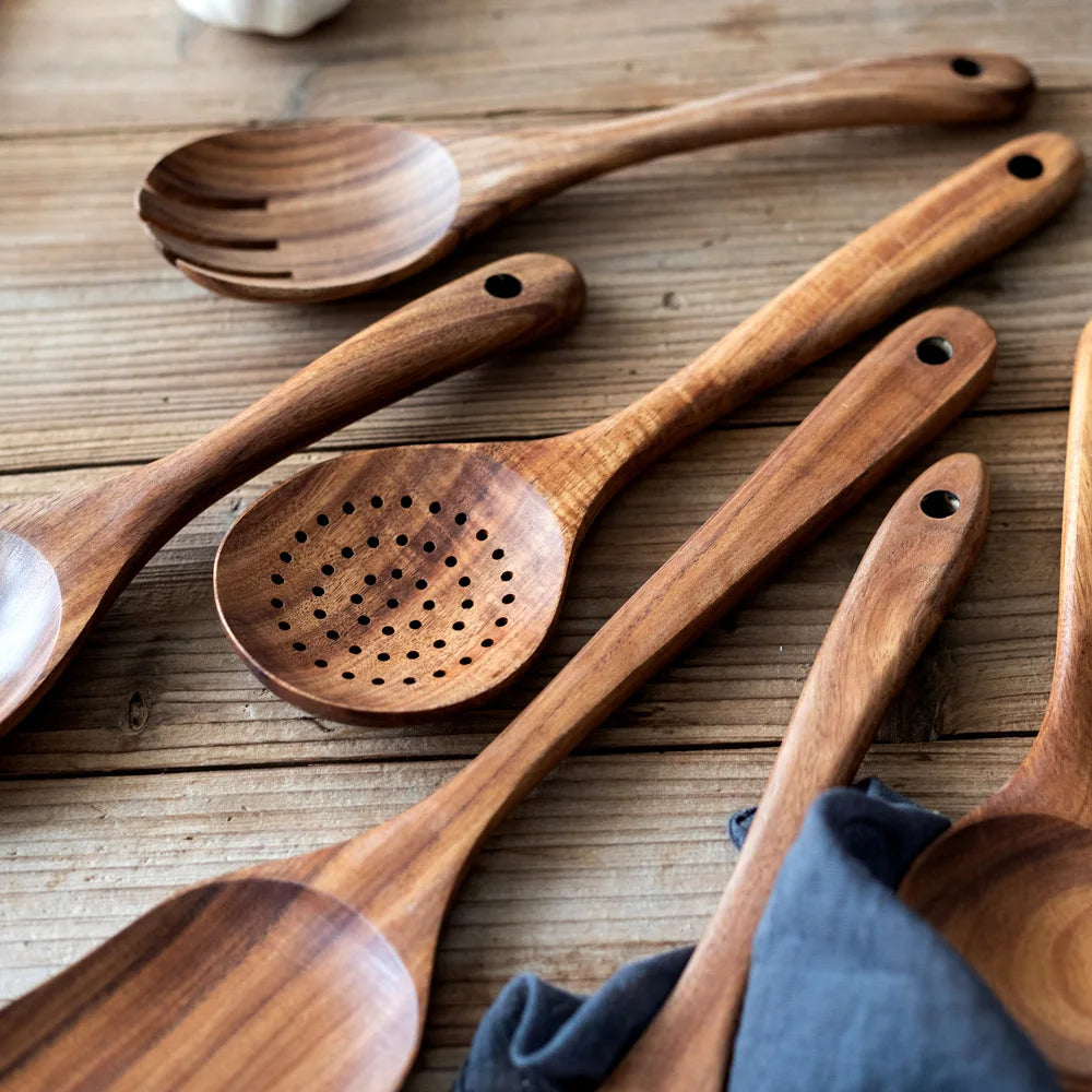 Teak Keuken Set Natuurlijk Houten Bestek