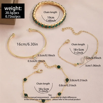 Slangen Armband Set van 4 met Groene Steentjes en Strass