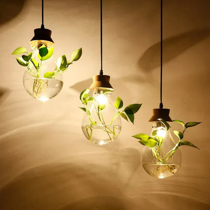 Unieke Hanglamp Glazen Bol met Planten Decoratie