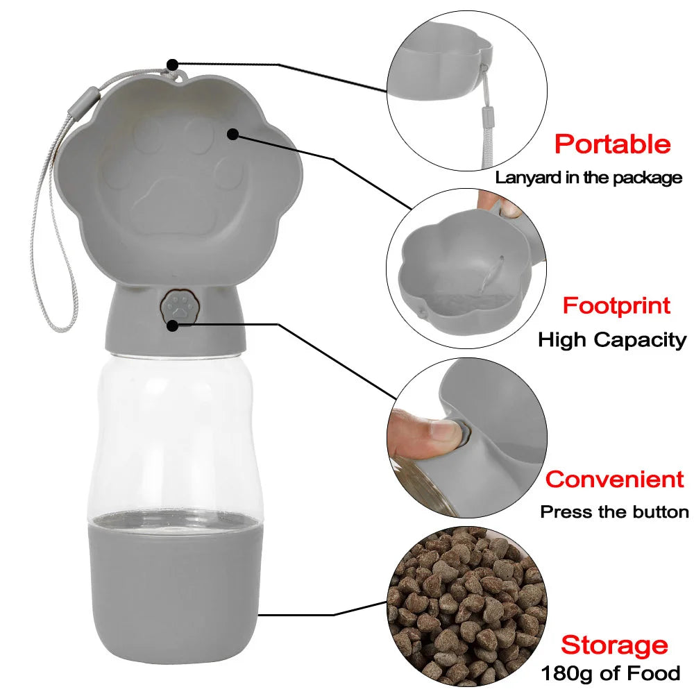 Draagbare Drinkfles voor Honden en Katten, 2-in-1 Water en Voer Dispenser