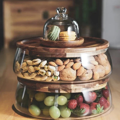 Glazen Schaal met Houten Deksel voor Fruit en Snoepgoed - Velinix