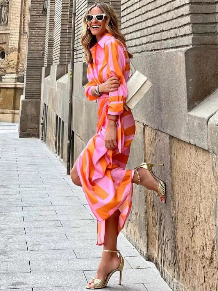 Mabel – Gestreepte Wikkeljurk Voor Dames - Levendig & Chic