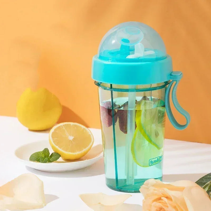 Waterfles met Dubbel Compartiment en Rietjes