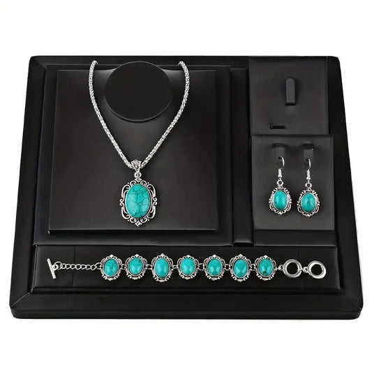 Turquoise Sieradenset Dames met Armband Ketting en Oorbellen Vintage Stijl - Velinix