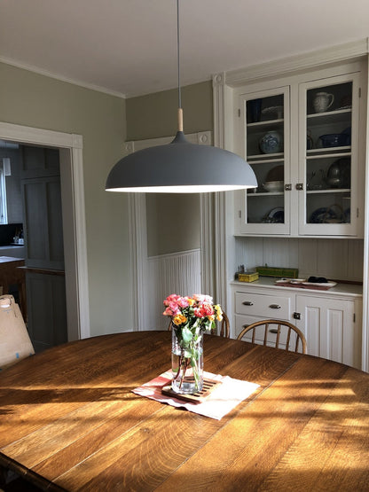 Retro Pendellamp Houten Armatuur Pastelkleurig Metalen Kap
