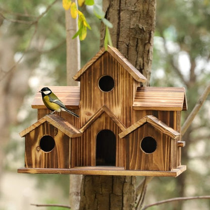 Houten Vogelhuisje Handgemaakt met 6 Ingangen voor Tuin