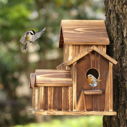 Houten Vogelhuisje Handgemaakt met 6 Ingangen voor Tuin
