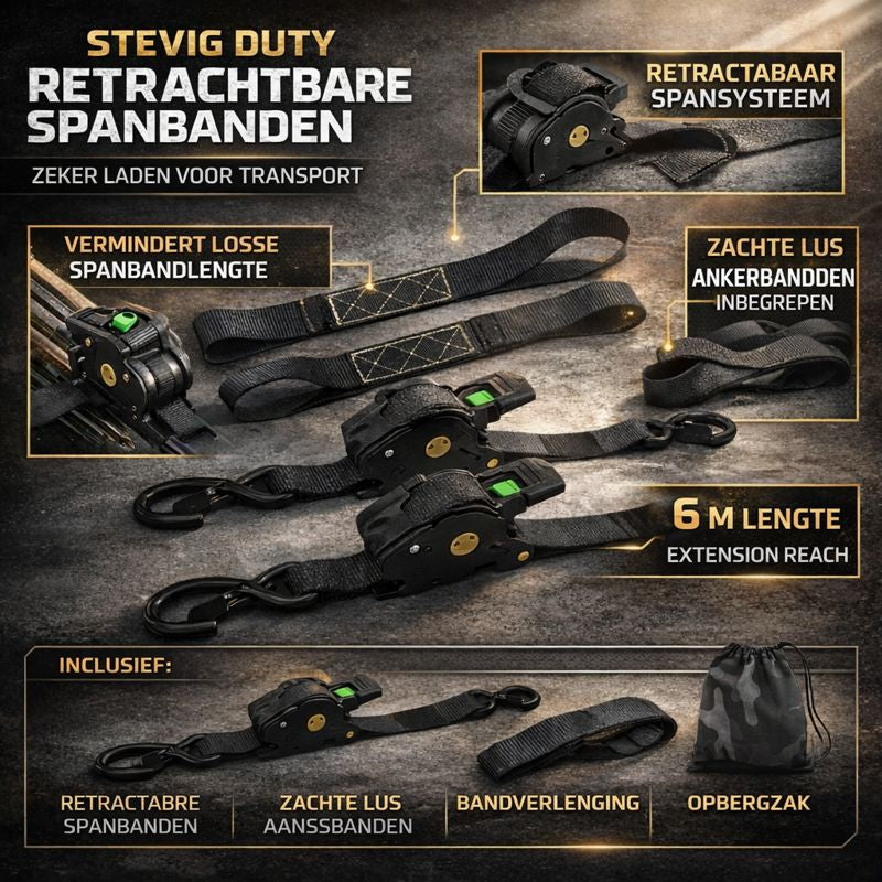 Ratchet Spanbanden Set Zware Lading Uittrekbaar Bevestiging