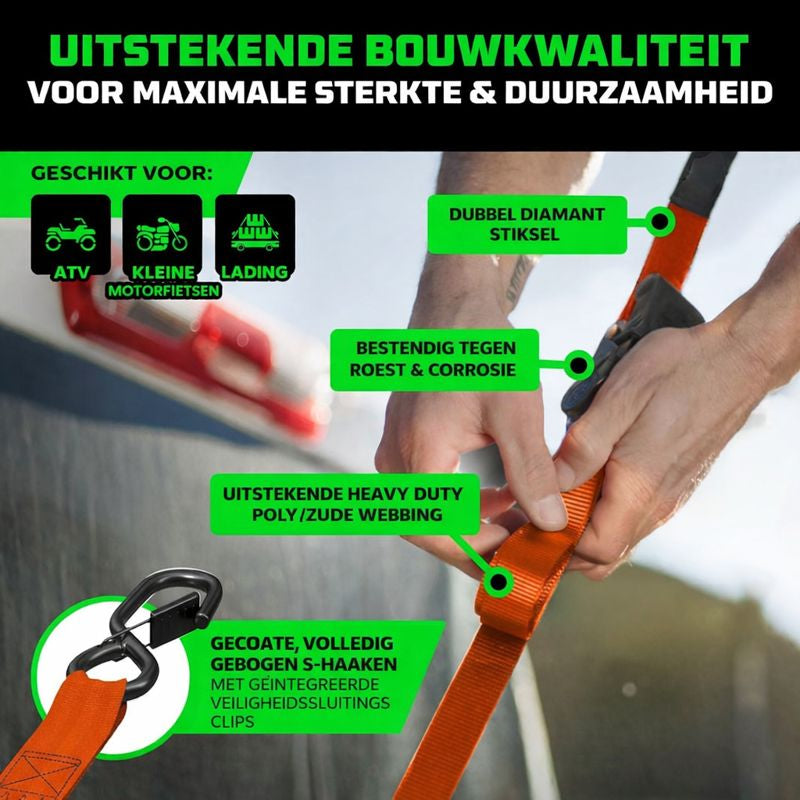Ratchet Spanbanden Set Zware Lading Uittrekbaar Bevestiging