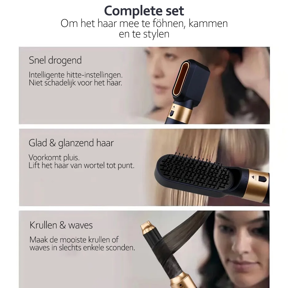 StyleWave™ 5-in-1 Haarstyler – Krachtige 1000W Föhn & Stijltang in Één