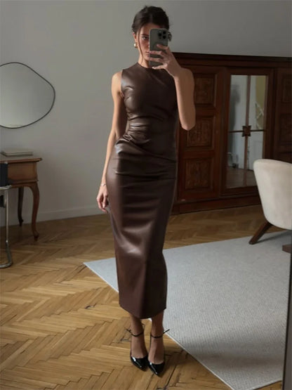 Dames Jurk Maxi – Elegante Mouwloze Hoge Taille Jurk Patchwork - Velinix