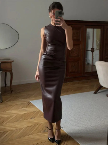 Stylowa Sukienka Maxi Dla Kobiet, Wysoka Talia, Bez Rękawów, Obcisła, Patchworkowa 6