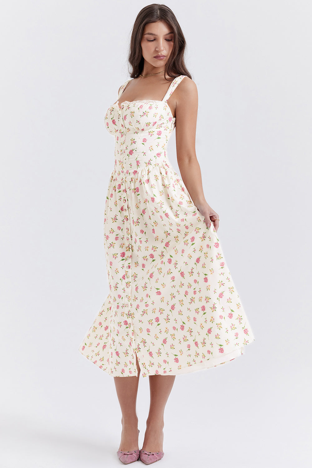Variant image for Flora™ – Dames Midi-Jurk met Bloemenprint en Ademend Lichtgewicht Design-1