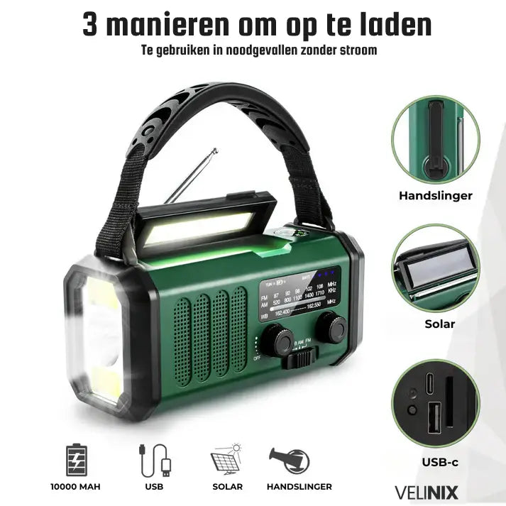 SurvivorRadio™ - Professionele Draagbare Noodradio met Solar & Dynamo