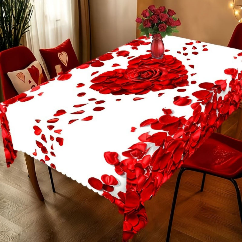 Tafelkleed Polyester Rozen Hart Romantic Design Voor Tafel Decoratie - Velinix