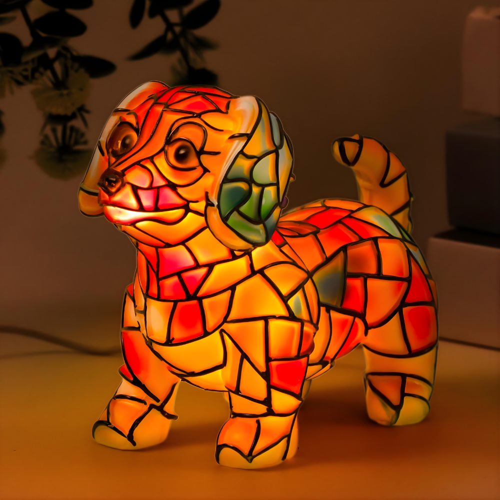 Tafellamp Honden Figuur met Kleurrijk Glasmozaïek