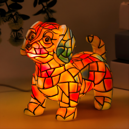 Tafellamp Honden Figuur met Kleurrijk Glasmozaïek