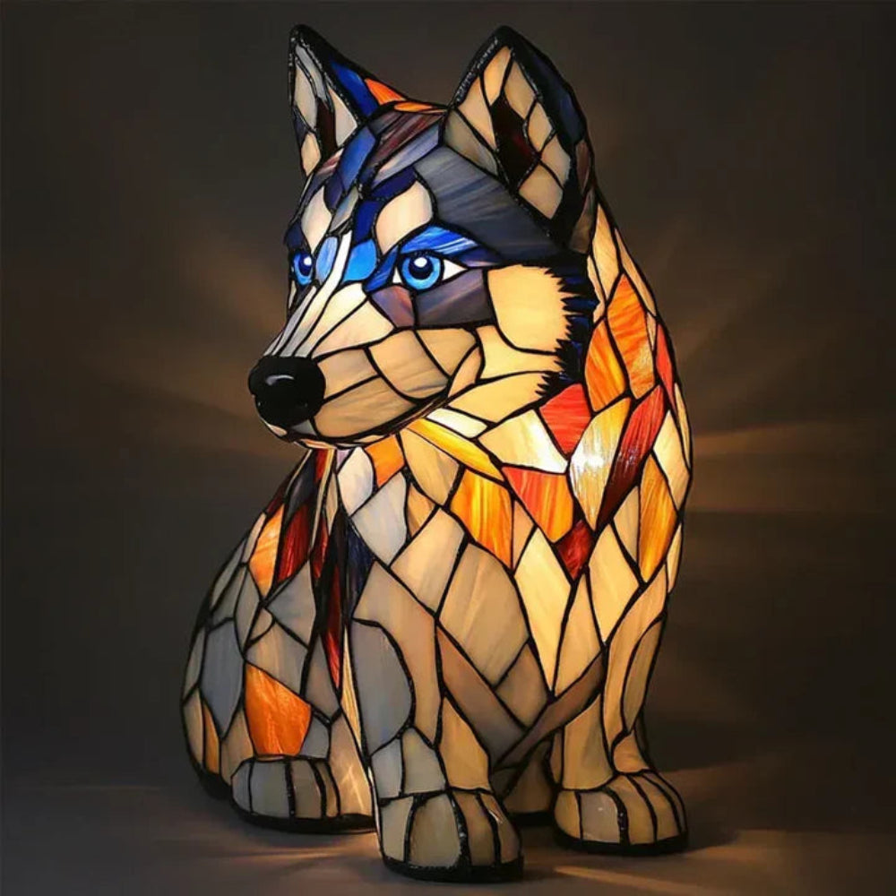 Tafellamp Glas-in-lood met Honden Design LED Verlichting
