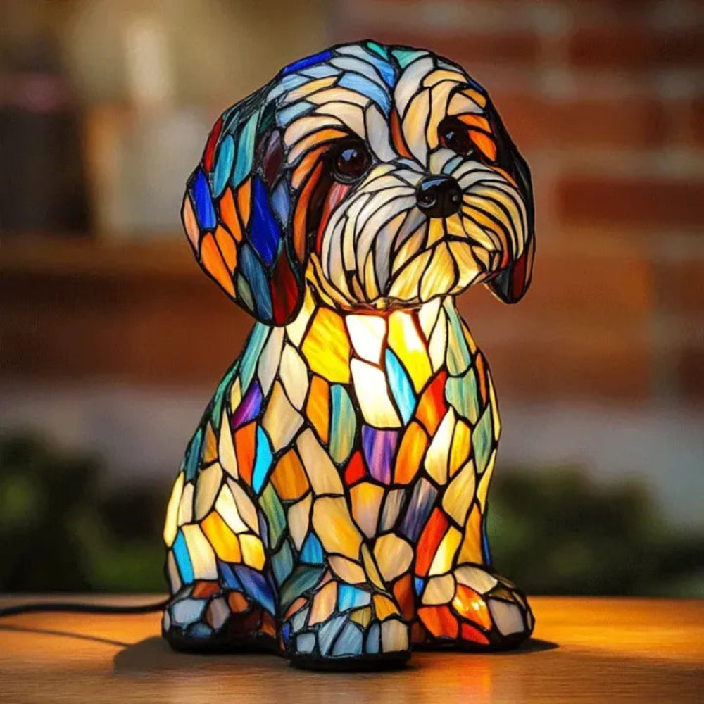 Tafellamp Glas-in-lood met Honden Design LED Verlichting