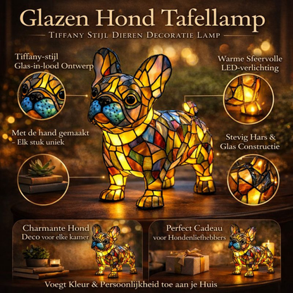 Tafellamp Glas-in-lood met Honden Design LED Verlichting