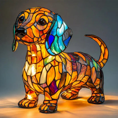 Tafellamp Glas-in-lood met Honden Design LED Verlichting