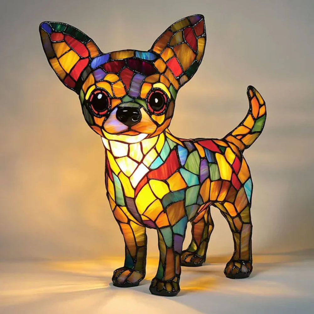 Tafellamp Glas-in-lood met Honden Design LED Verlichting