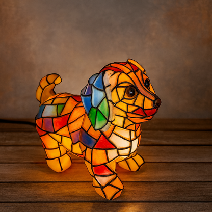 Tafellamp Honden Figuur met Kleurrijk Glasmozaïek