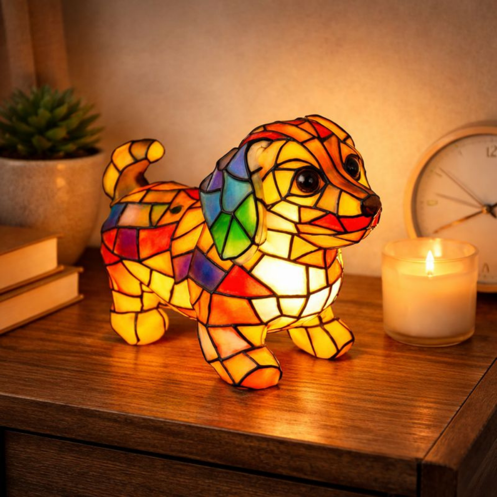 Tafellamp Honden Figuur met Kleurrijk Glasmozaïek - Velinix