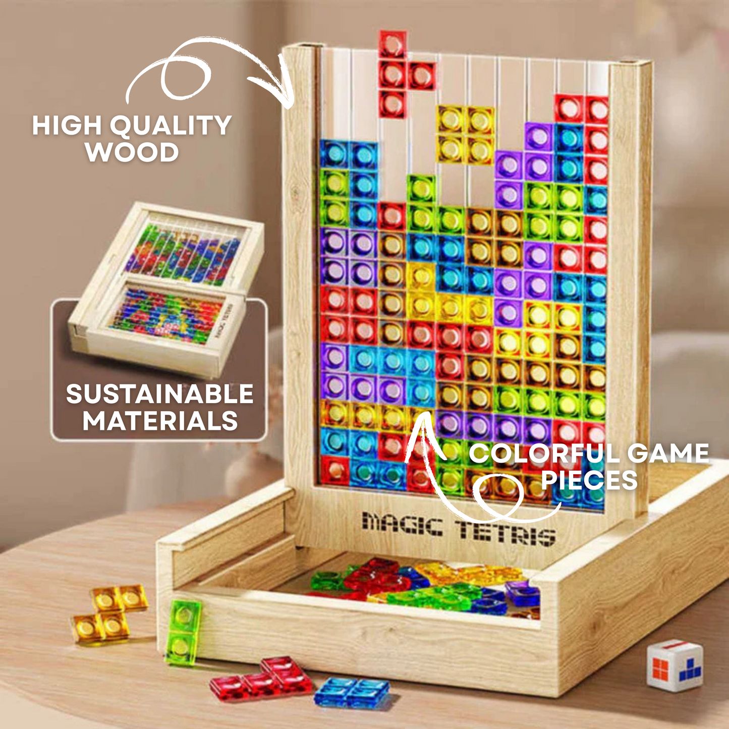 Houten Tetris Bord Educatief en Duurzaam voor Kinderen en Volwassenen