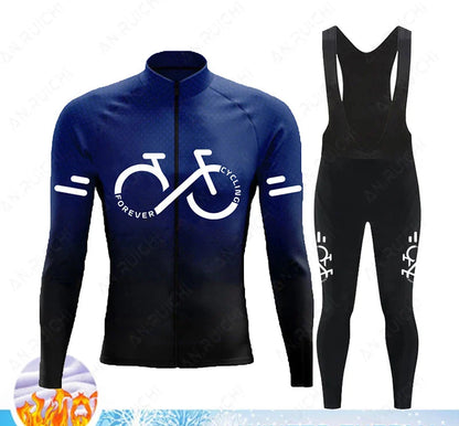 Wielrenset Heren Fleece Thermisch Winddicht met UV-Bescherming
