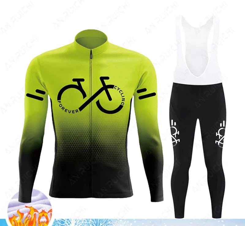 Wielrenset Heren Fleece Thermisch Winddicht met UV-Bescherming
