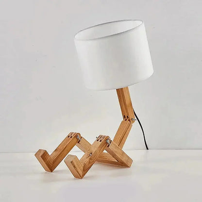 Houten Bureaulamp met Robot Design LED Verlichting voor Thuis en Kantoor