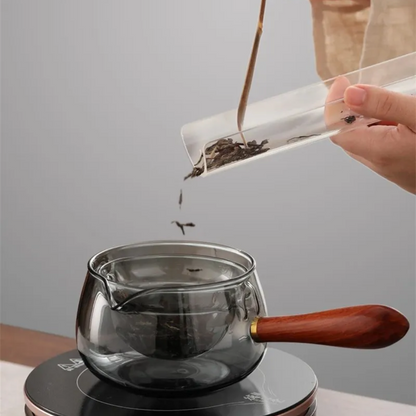 Theepot Roterend Glazen Design Met Handig Roterend Systeem
