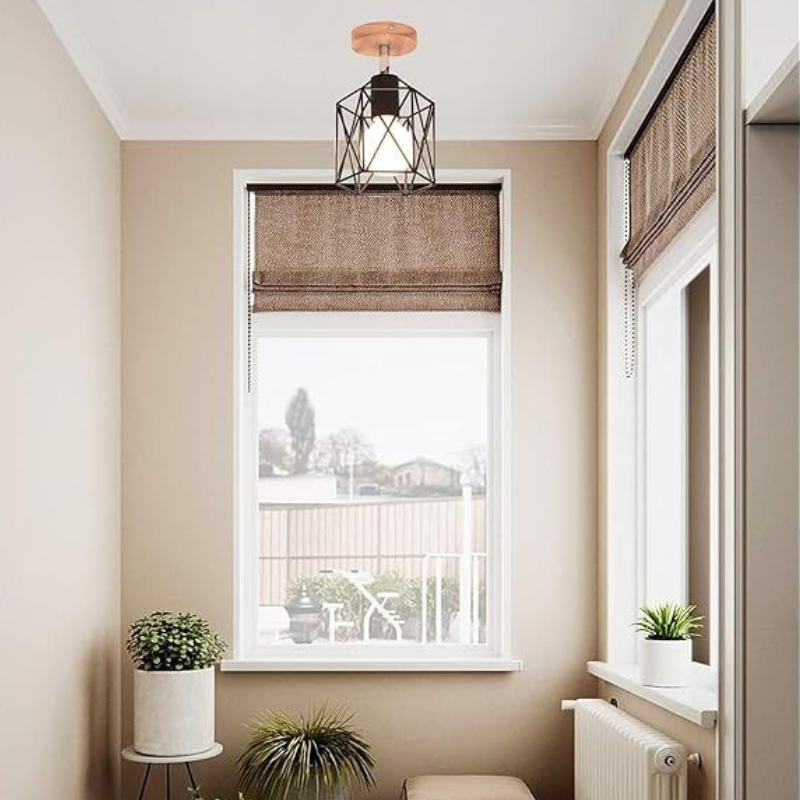 Houten Plafondlamp Industrieel Design met LED Verlichting