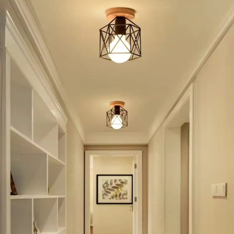 Houten Plafondlamp Industrieel Design met LED Verlichting