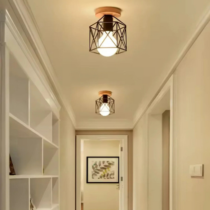 Houten Plafondlamp Industrieel Design met LED Verlichting