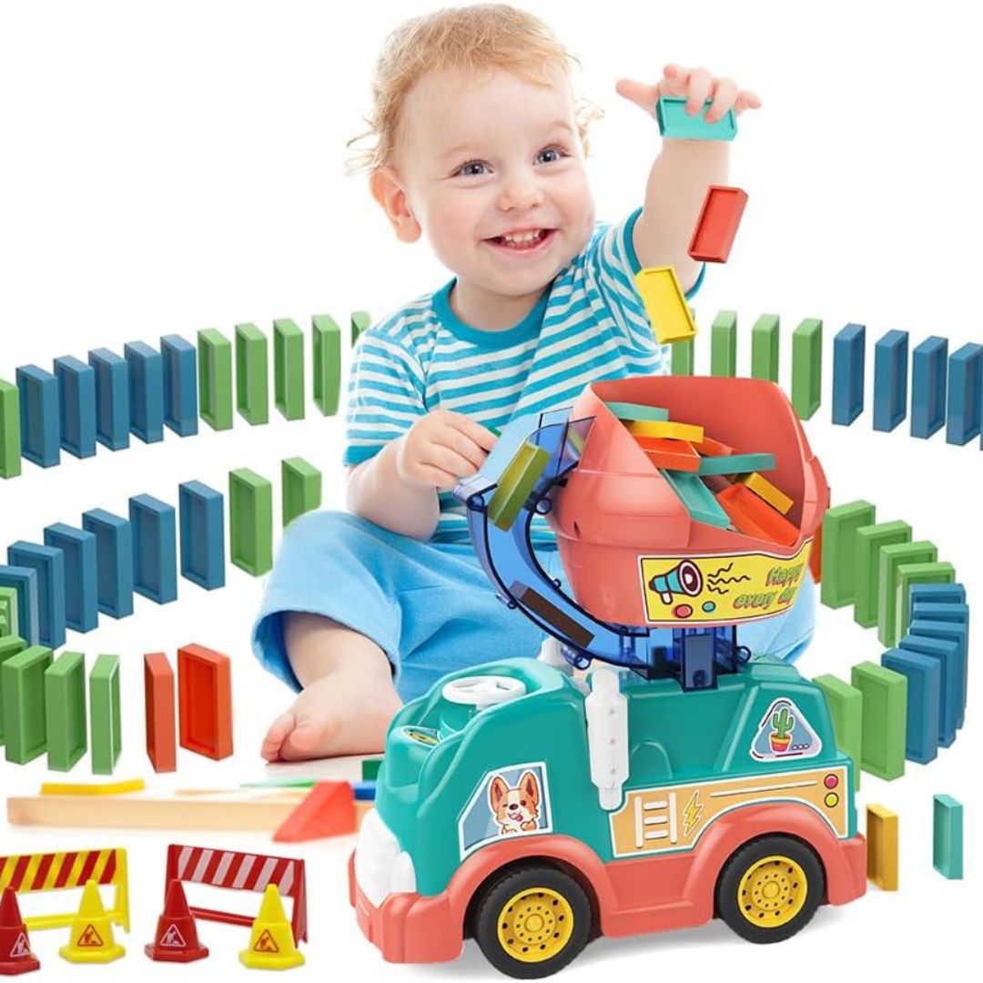 Houten Vrachtwagen Domino Speelgoed Montessori Stijl - Velinix