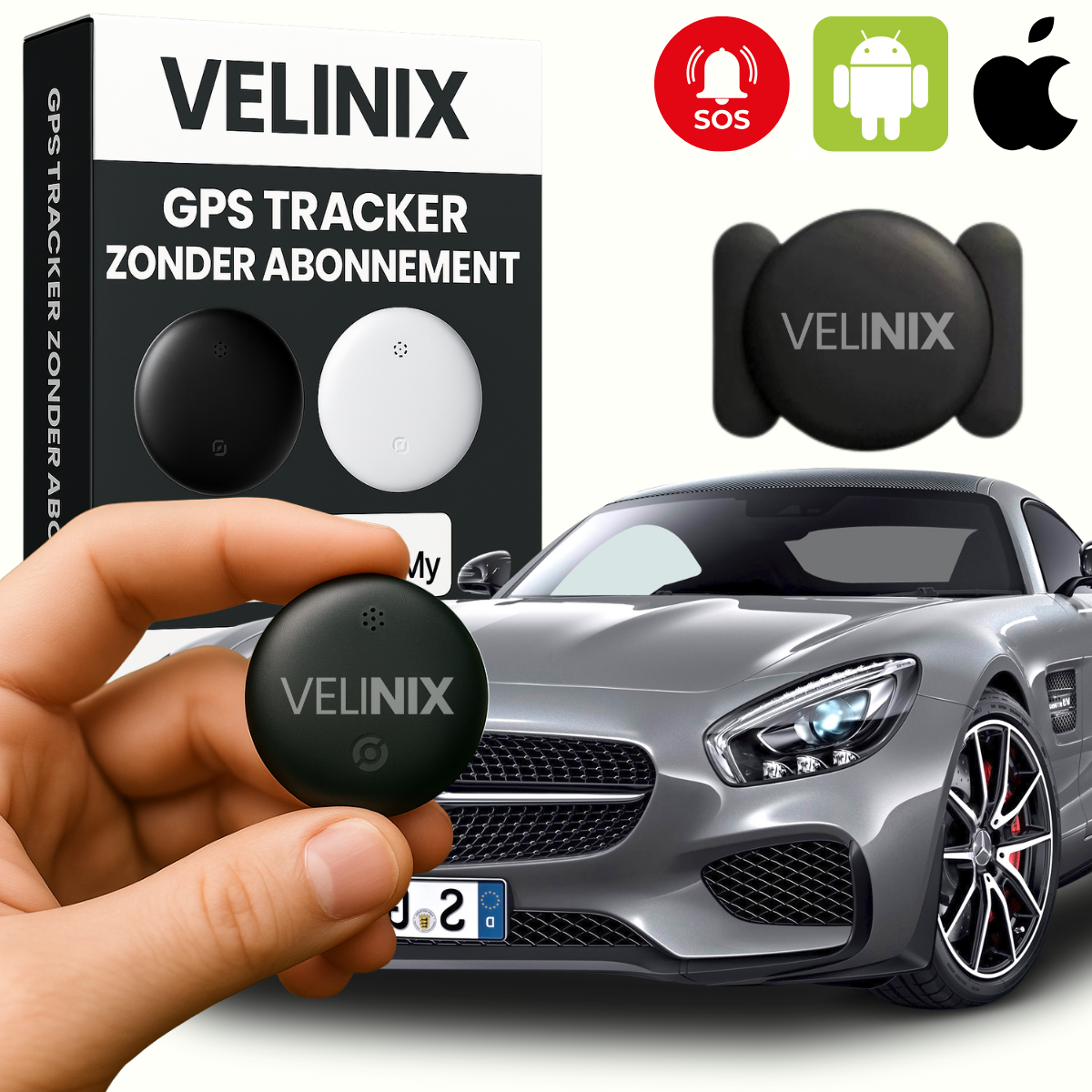 Velinix™ – GPS Tracker Auto Zonder Abonnement, Compatibel met Android & iOS
