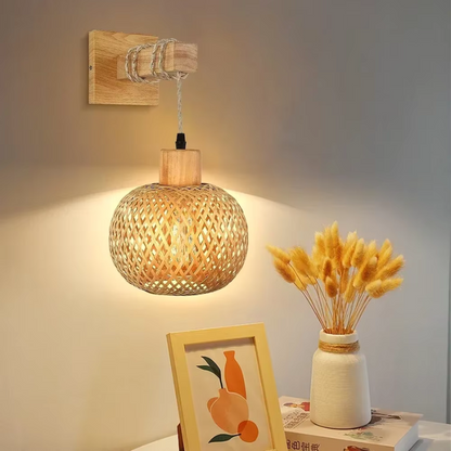 Bamboe Wandlamp Dimbaar met Stekker en Natuurlijk Design